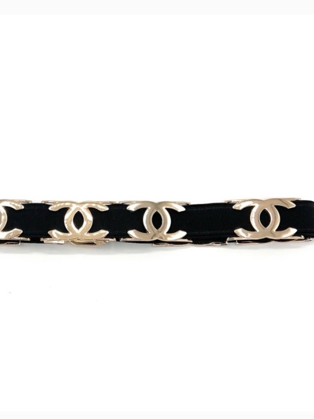 CHANEL Black Waist Belt with Gold Double C Logos STAINLESS STEEL NEVER TARNISH